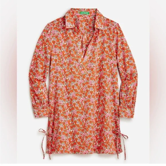 J.Crew Cotton voile tunic cover-up with side ties in brilliant blooms si… - Picture 4 of 14